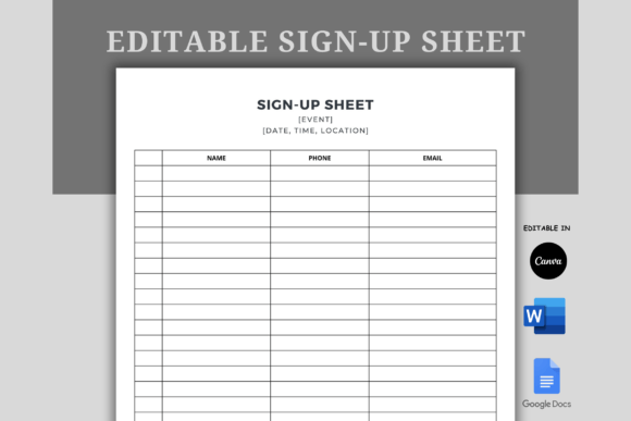 Download Editable Sign-Up Sheet Word Docs Canva - Premium Resources